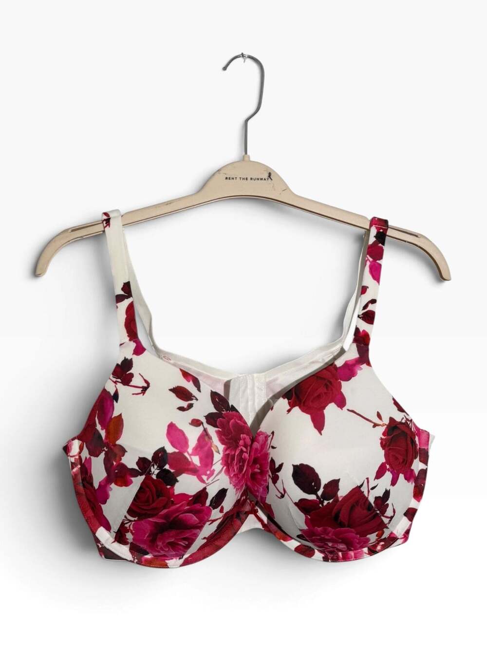 Cacique Bra 42DDD White Red Rose Floral Underwire Full Coverage Plus Size